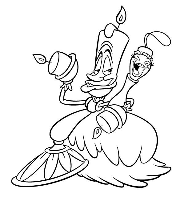 coloriage le chandelier et le plumeau